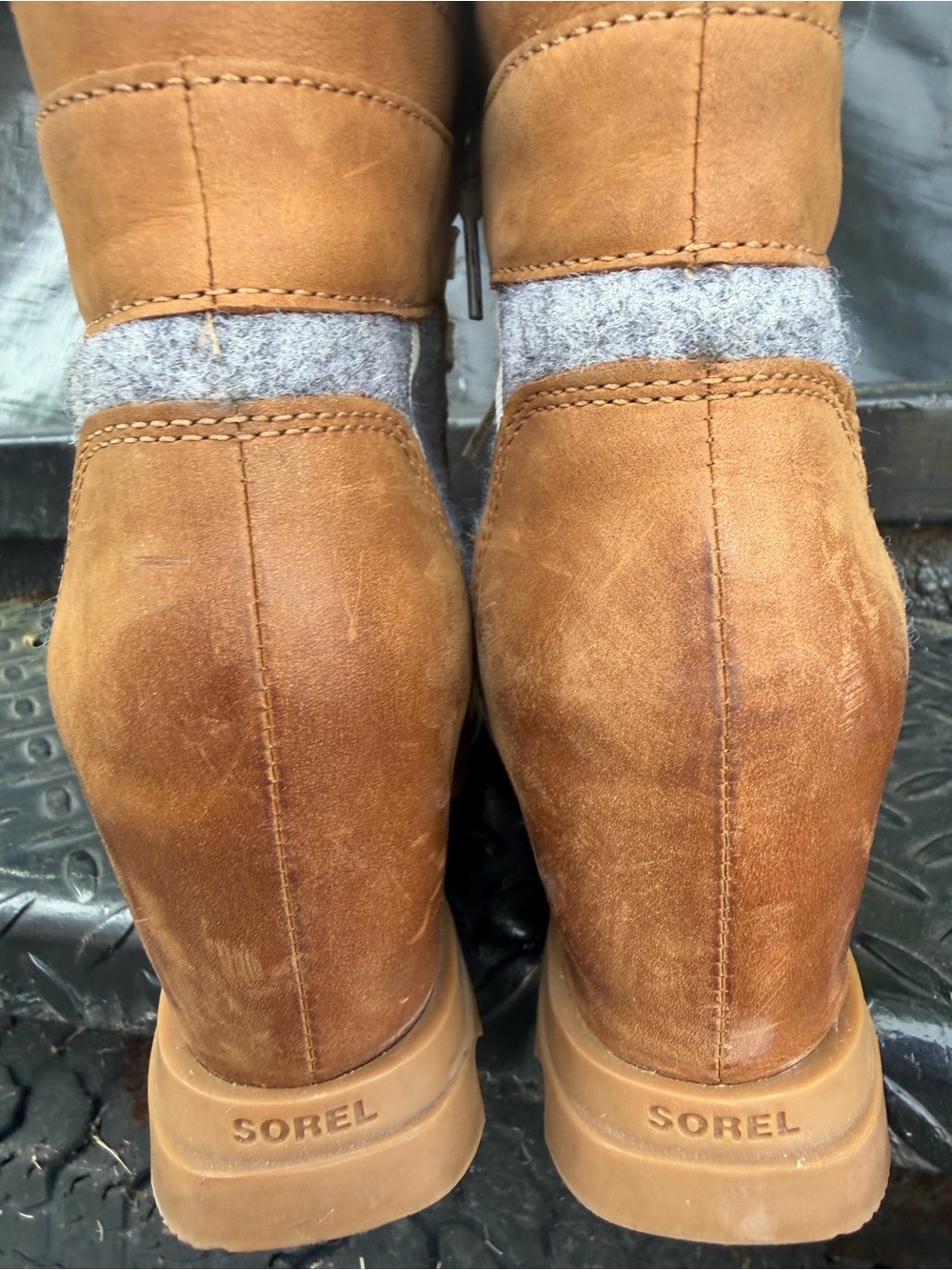 Sorel Tan Leather Boots with Gray Wool Collar